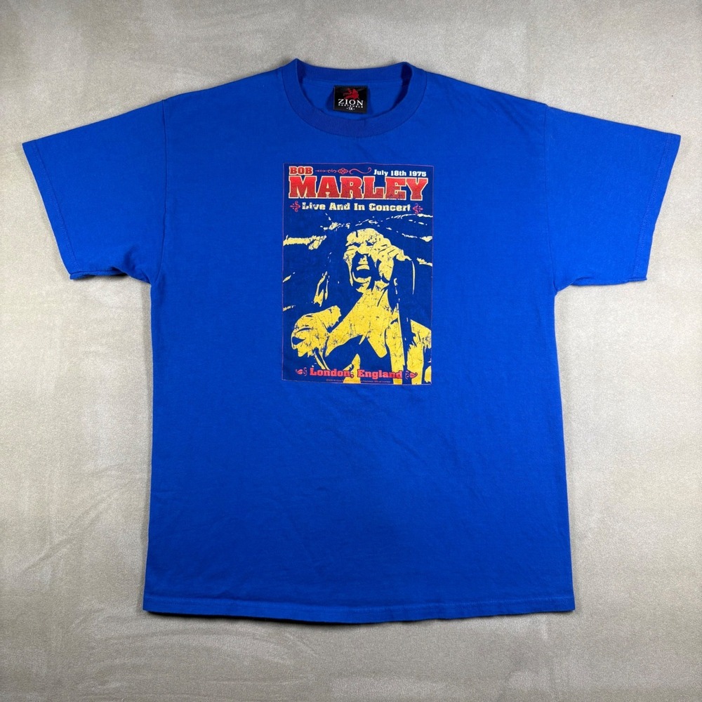 Zion Rootswear Bob Marley Live In Concert 1975 Graphic T-Shirt Blue XL